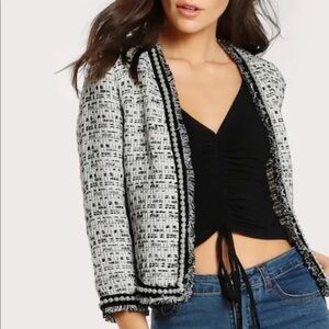 Pearl Beaded Frayed Edge Tweed Blazer LARGE